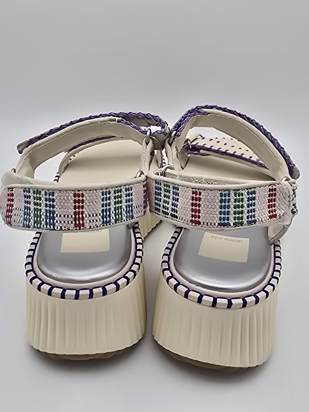 Dolce Vita Cream Platform Sandals with Purple Stitching - Picture 4 of 8